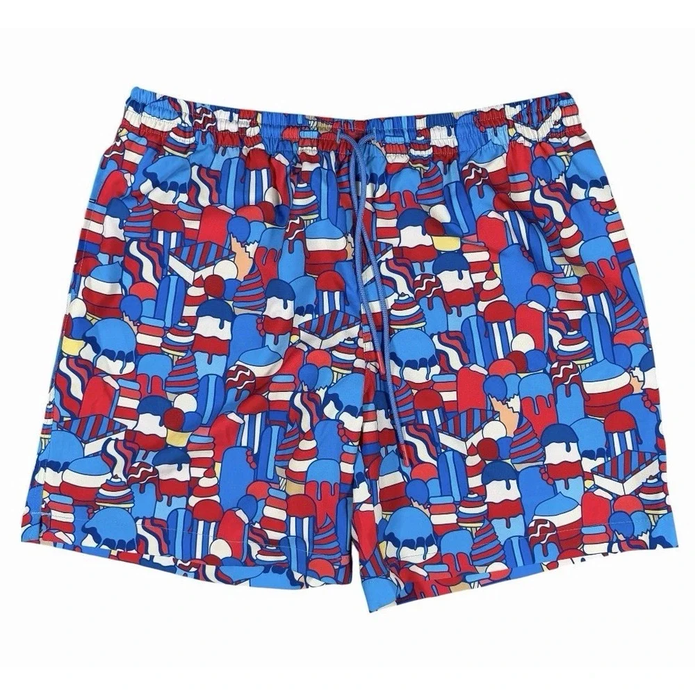 Rsvlts Board Shorts Sz L Red White Blue Ice Cream Unlined Swim Trunks EUC